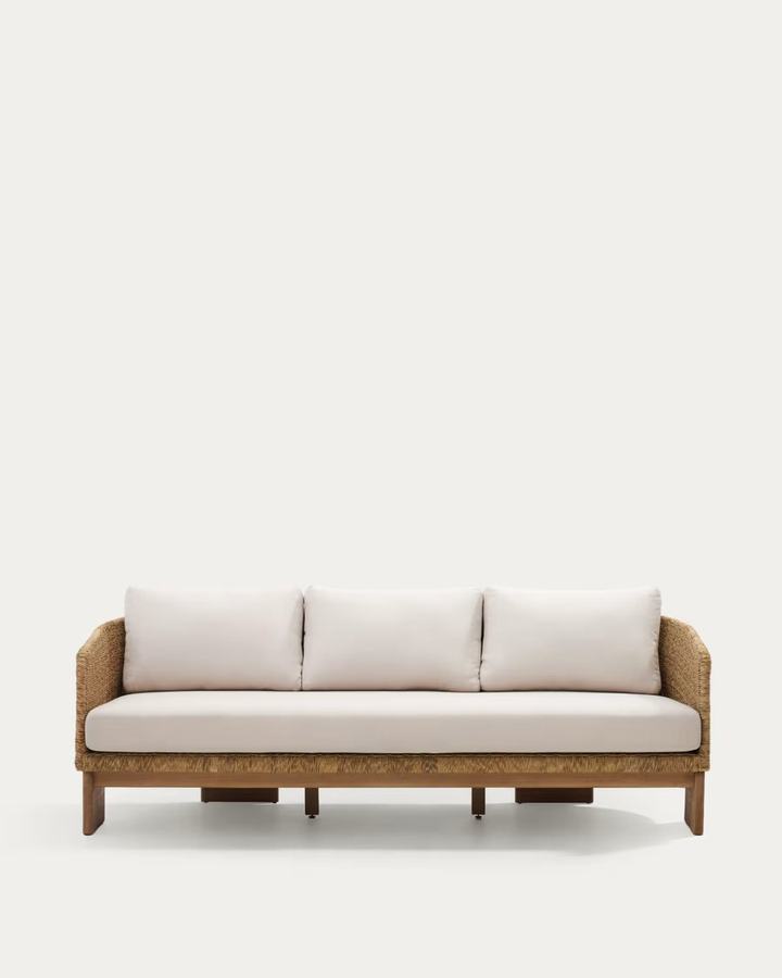 Xoriguer 3-seater sofa in synthetic rattan and solid eucalyptus wood, 223 cm FSC