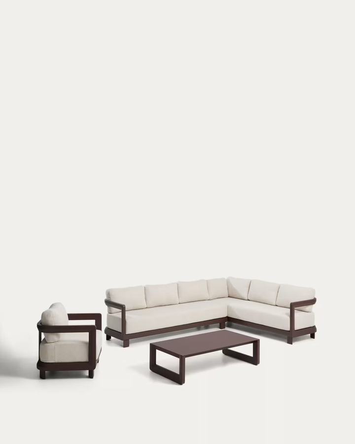 Nerano set with 5-seater corner sofa, armchair and coffee table in tempered glas