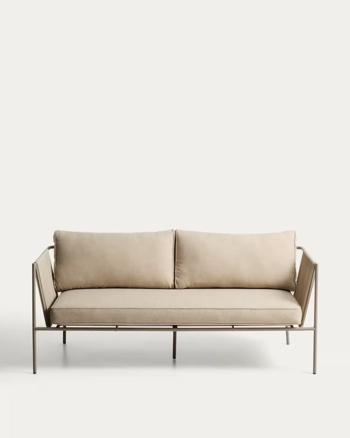 Zivia 2-seater outdoor sofa in ecru rope cord and taupe galvanised steel 178cm
