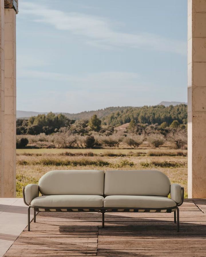 Joncols outdoor 3-seater sofa in aluminium with green painted finish and beige c