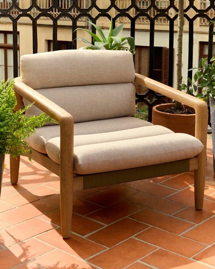 Menfi armchair in solid acacia wood and green rope cord FSC 100%