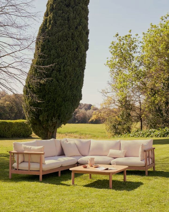 Sacova set, 5 seater corner sofa and coffee table made from solid eucalyptus woo