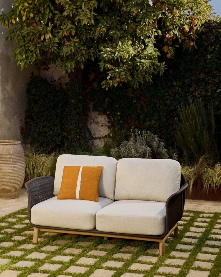 Alipa 2-seater sofa in solid acacia wood and dark grey rope cord 165 cm FSC 100%