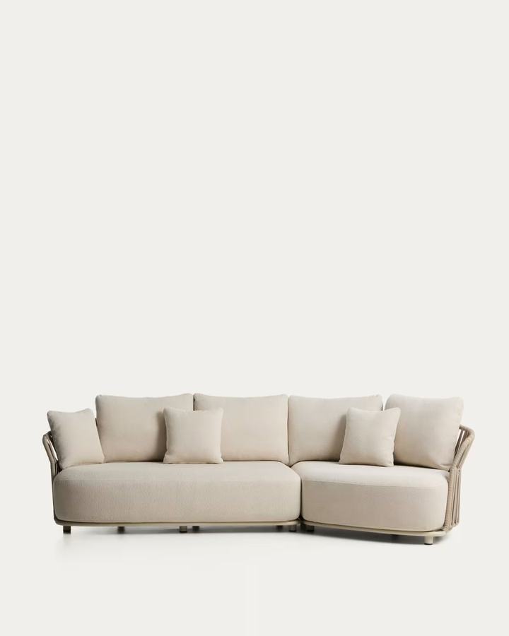 Osani 3-seater sofa in ecru aluminium and taupe rope 290cm