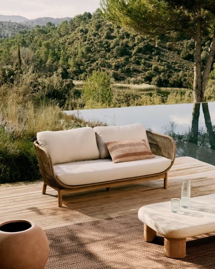 Catalina 3 seater sofa made with beige cord and solid acacia wood, 170 cm FSC 10
