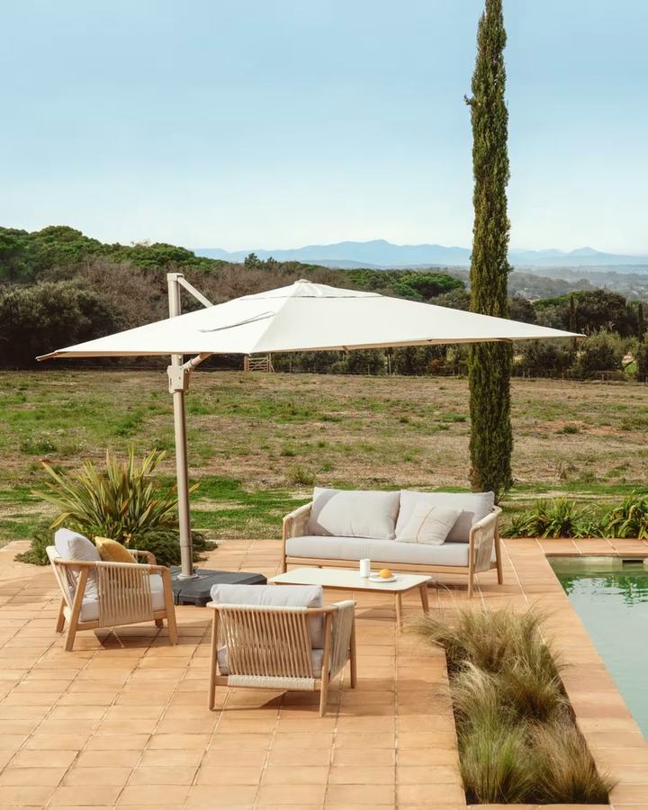 Sirte outdoor set with 3-seater sofa, 2 armchairs and aluminium table with wood-