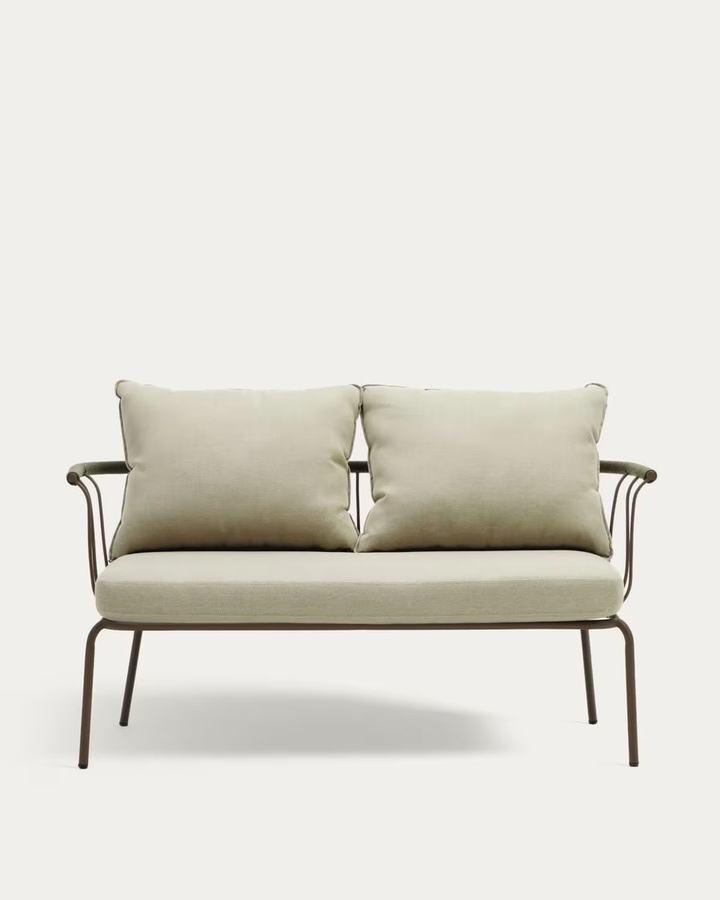 Salguer sofa in green cord and steel with a brown painted finish, 134 cm