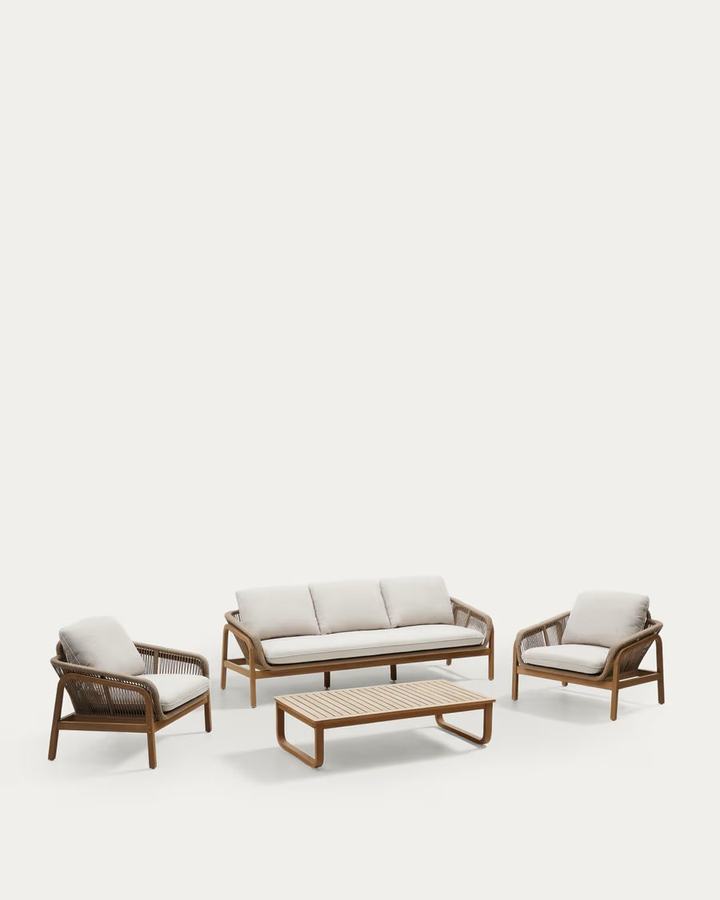 Vellana set: 3-seater sofa, 2 armchairs and coffee table made from FSC 100% soli