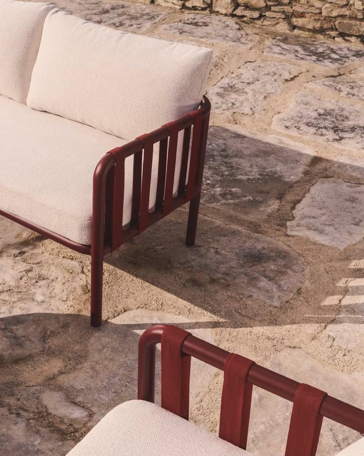 Omala set consisting of 2-seater sofa and 2 armchairs in burgundy rope cord and 