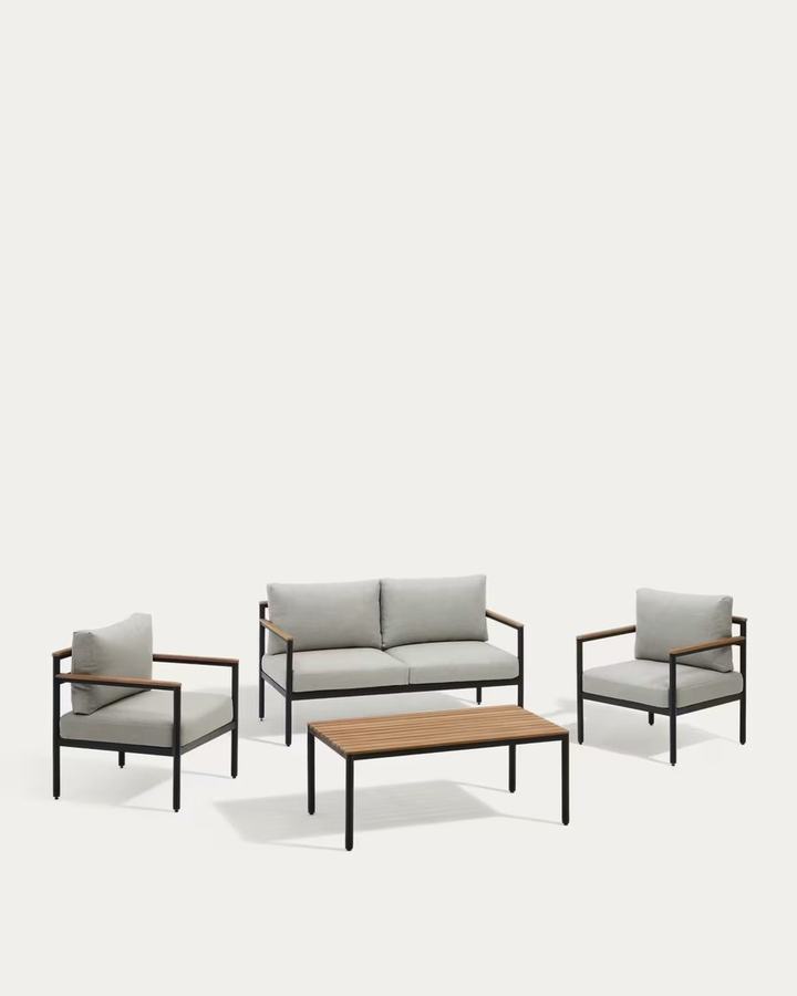Aiguafreda set, 2 seater sofa, 2 chairs & coffee table made from grey aluminium 