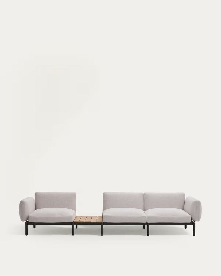 Sorells outdoor modular 3-seater sofa with beige upholstery and grey aluminium w
