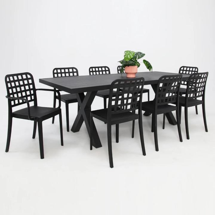 Ravenne Frankie 9pc Dining Setting with 2 x Armchairs - Black