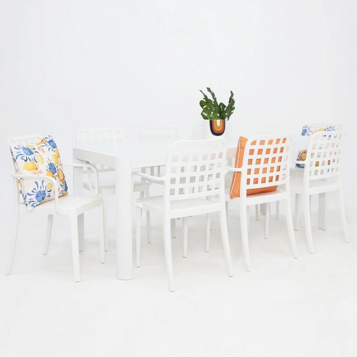 Frankie Azura 9pc Dining Set Armchair - White