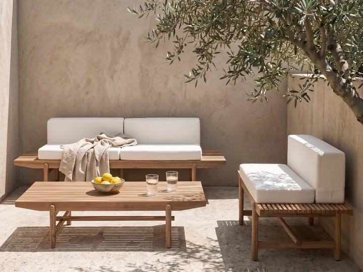 Garden Lounge Set with Table 3 Seater GIAVENO Acacia Wood Off-White