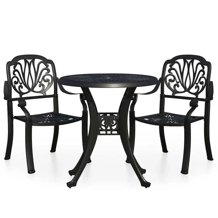 vidaXL 3 Piece Bistro Set Cast Aluminium Black