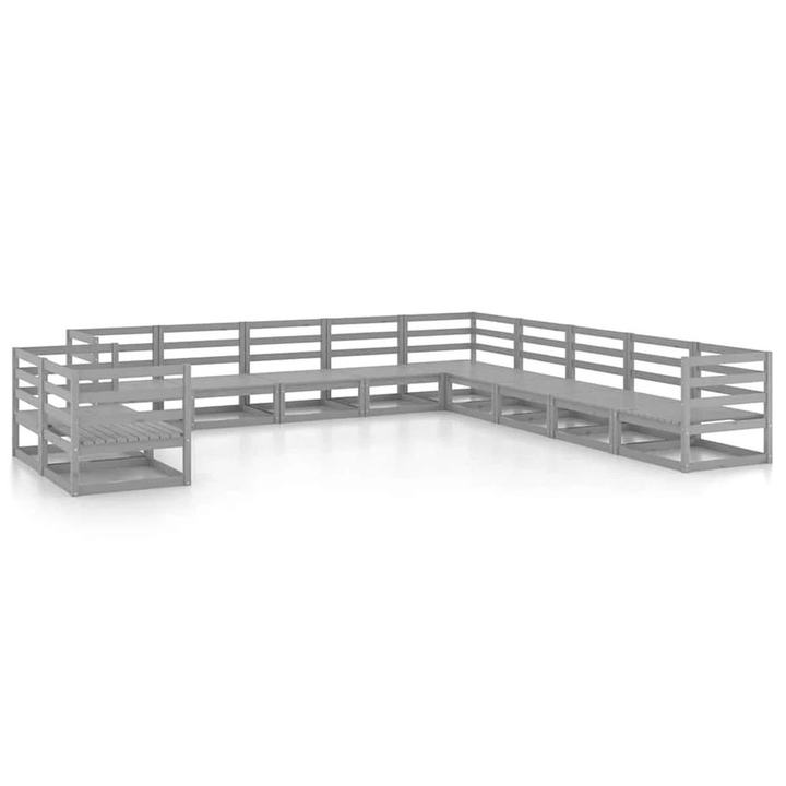 vidaXL 11 Piece Garden Lounge Set Grey Solid Wood Pine