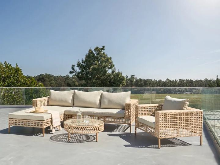 Garden Lounge Set with Table 4 Seater CALASETTA PE Rattan Beige Right Hand