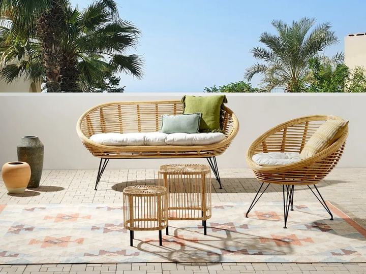 Garden Lounge Set with Table 3 Seater MARATEA\/CESENATICO Rattan Natural