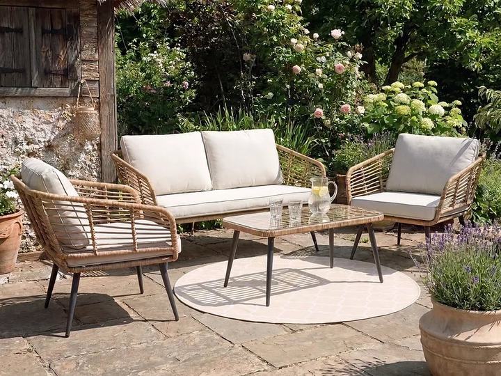 Garden Lounge Set with Table 4 Seater CORINTH II PE Rattan Natural