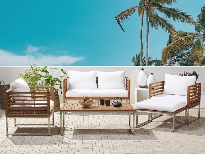 Garden Lounge Set with Table 4 Seater BERMUDA Acacia Wood Brown