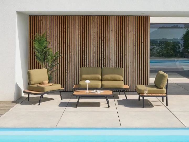 Garden Lounge Set with Table 4 Seater MINOZZO Certified Acacia Wood Olive Green