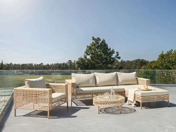 Garden Lounge Set with Table 4 Seater CALASETTA PE Rattan Beige Left Hand