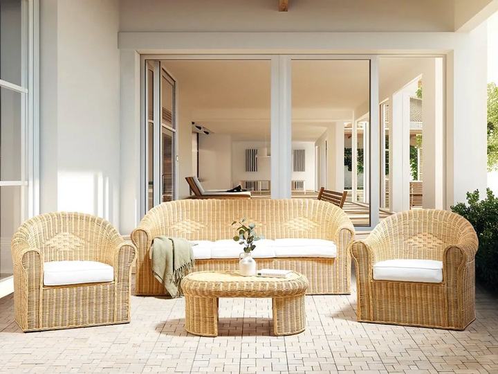 Garden Lounge Set with Table 5 Seater LIVADEIA Rattan Natural