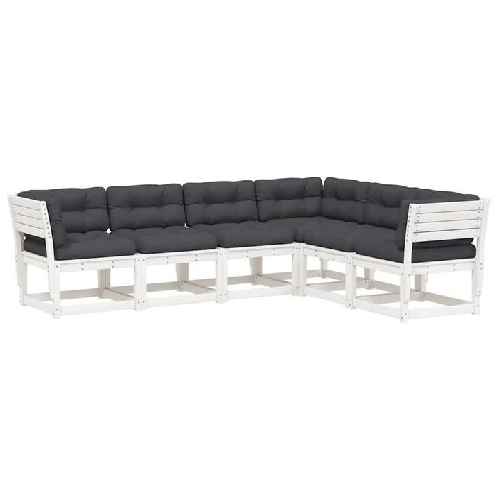 vidaXL 6 Piece Garden Sofa Set with Cushions White Solid Wood Pine