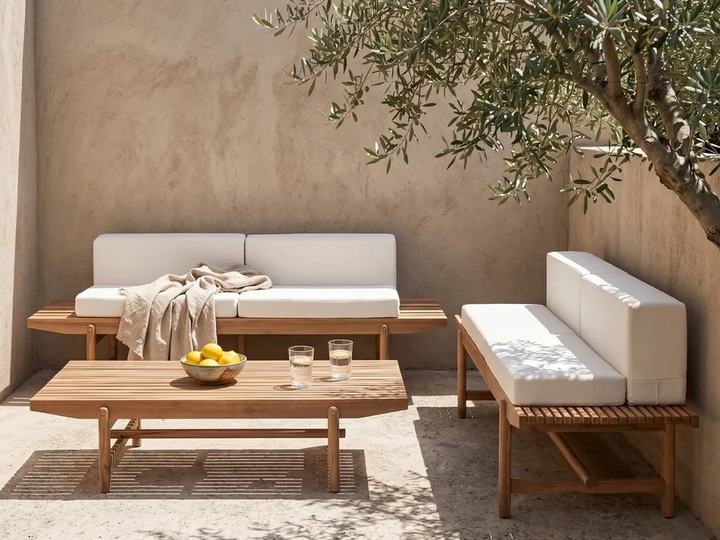 Garden Lounge Set with Table 4 Seater GIAVENO Acacia Wood Off-White